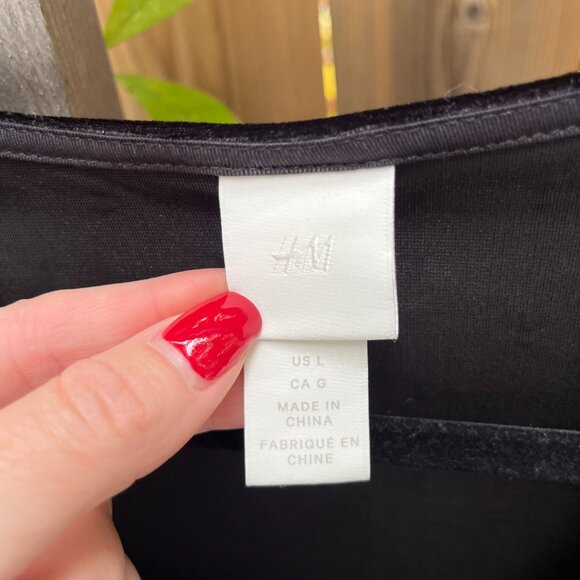 H&M Black Velvet Rhinestone Studded Bodysuit - Picture 3 of 4